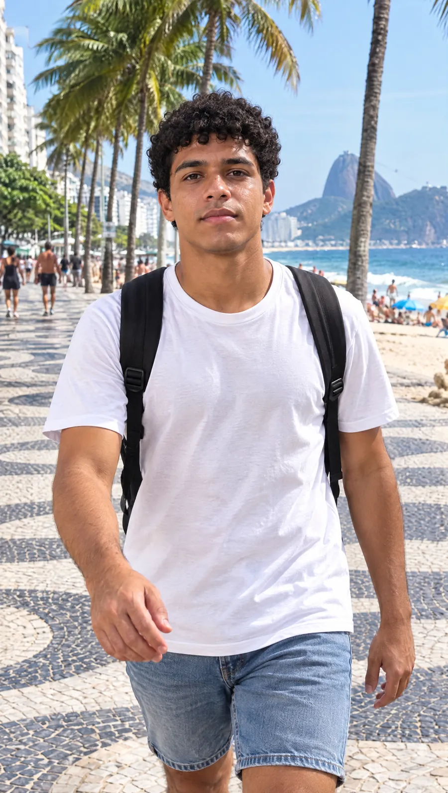 Vídeo original: um rapaz andando no calçadão